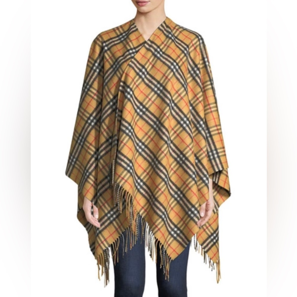 V. FRAAS WOMEN'S BEIGE PLAID CAPE SHAWL PONCHO